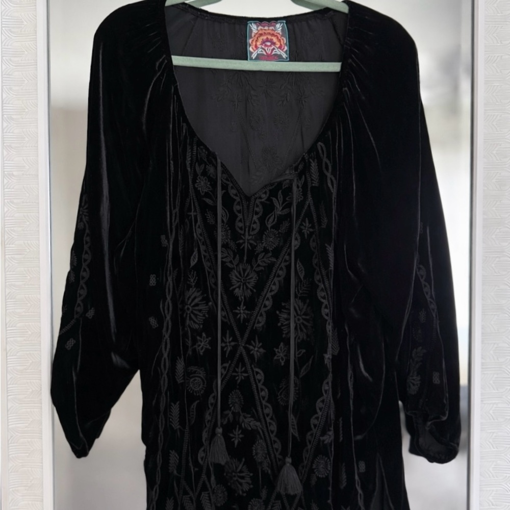 Johnny Was Black Velvet Embroidered Tunic